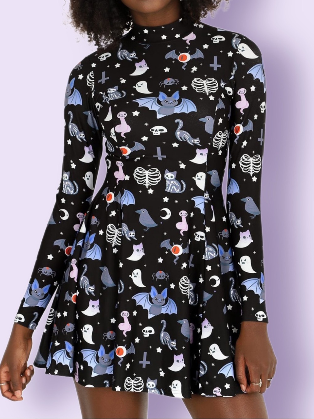 BlackMilk Hauntingly Cute Evil Mini Skater Dress XS Kawaii Goth Halloween Horror
